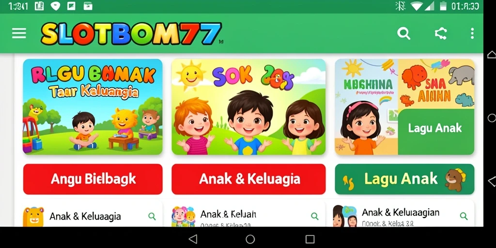 Antarmuka ceria SLOTBOM77 untuk lagu anak-anak yang mendidik.