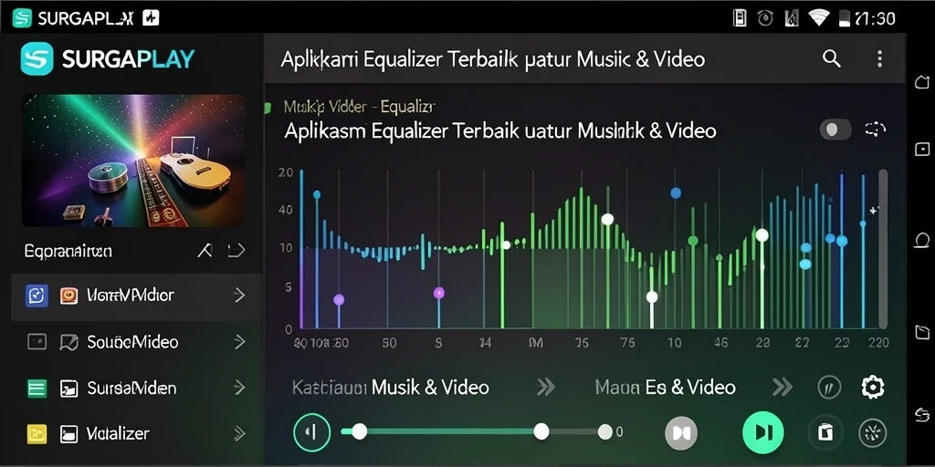 Antarmuka elegan SURGAPLAY dengan berbagai fitur Equalizer.