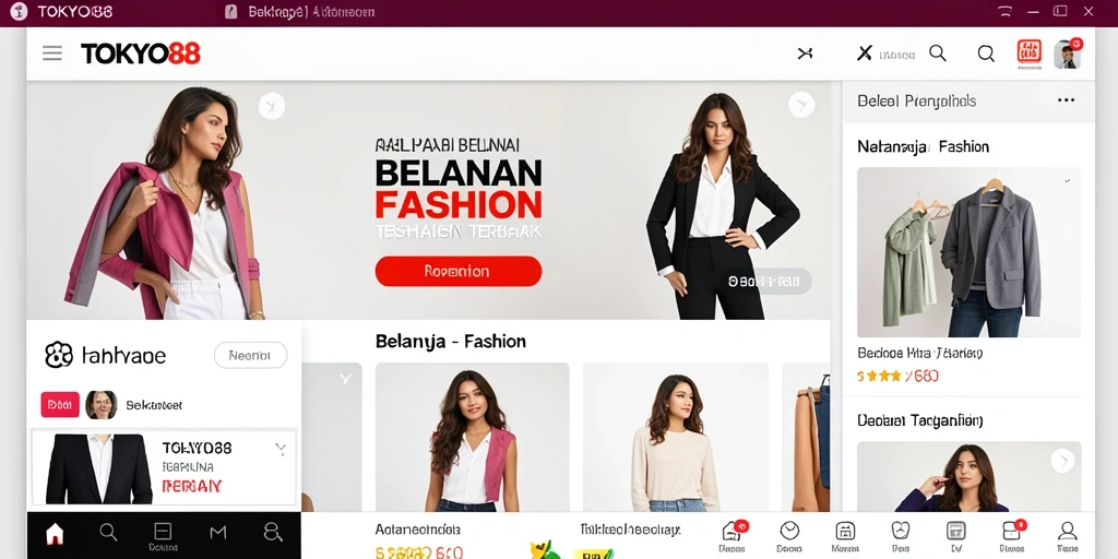 Tampilan antarmuka aplikasi TOKYO88 dengan pilihan fashion menarik.
